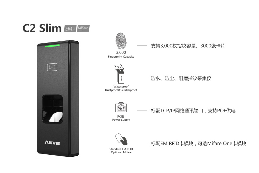 C2 Slim窄邊框戶外指紋門(mén)禁機(jī)